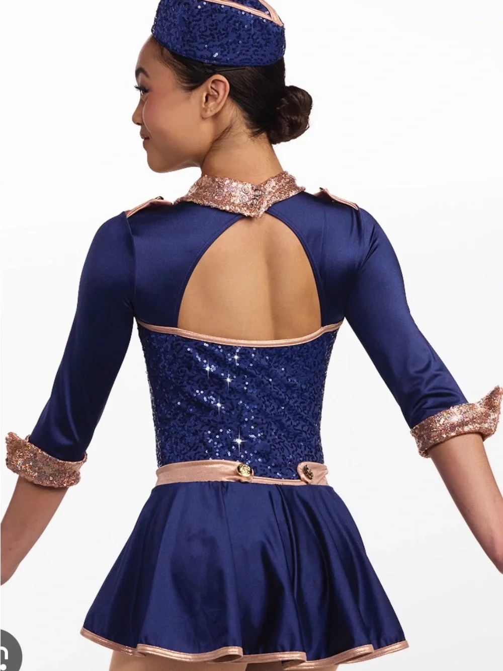 Weissman Navy Blue and Gold Sequin Flight Attendant Dance Costume